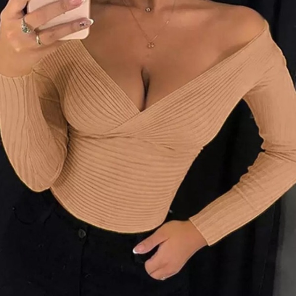 V neck off the shoulder blouse